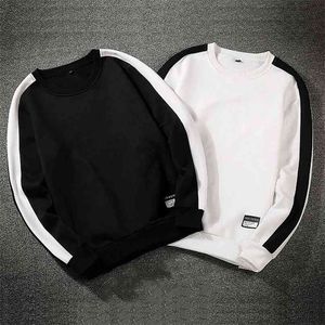 Zwart Wit Solid Men Losse Casual Sweatshirts Heren Stijl Casual Fashion Patchwork O-hals Lange Mouwen Hoodie 210813