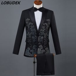 Veste de cristaux scintillants noir et blanc, costumes pour hommes, Costume adulte, chanteur masculin, tenue de scène de chœur, maître de bal, costumes d'hôte de mariage