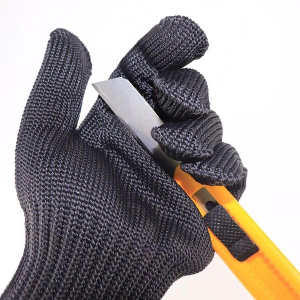 Fil d'acier noir blanc Gants anti-coupure en treillis métallique Sécurité Anti-coupure Résistant à l'usure Gants de travail de boucher de cuisine Auto-défense de jardin