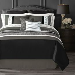 Zwart wit gestreept 14-delig bed in een tas dekbedset met lakens, koningin