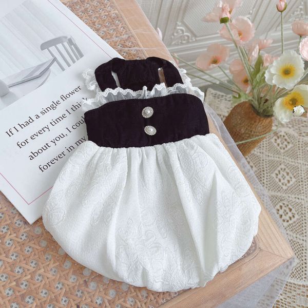 Vestido con tirantes blanco y negro, perro gato, ropa pequeña de princesa de primavera y verano, ropa para perros