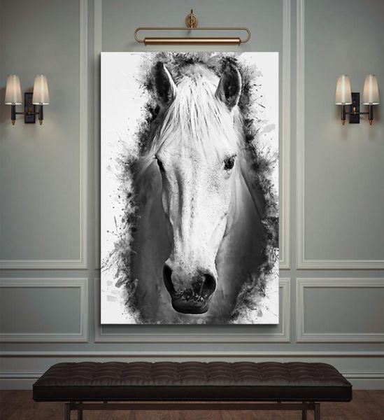 Arte de pared en blanco y negro, pintura en lienzo de cabeza de caballo, carteles nórdicos e impresiones, cuadros abstractos de pared para decoración del hogar y sala de estar 4754596