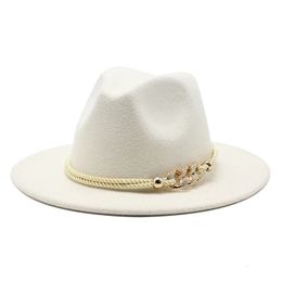 Sombrero de copa Derby de iglesia simple de ala ancha negro/blanco Sombrero de fieltro sólido de Panamá Sombrero de fieltro para hombres Mujeres Mezcla de lana artificial Gorra de jazz 231225