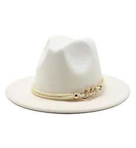 Blanc White Wide Brim Simple Top Hat Panama Solid Felt Fedoras Hat For Men Women Woard Artificial Blend Jazz Cap214L9451199