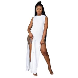 Noir / Blanc / Jaune Côtelé Stretchy Boho Longue Robe Femmes Côté Lacet Creux Split Plage Été Vacances Robe Tricotée Femme 210525