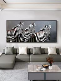 Zwart Wit Zebra Animal Oil Painting 100% Handgeschilderde mode Canvas Art Home Wall Decor Pictures for Living Room A 630