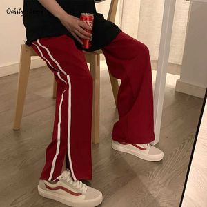 Noir jambe large pantalon mode 2021 Style coréen printemps pantalon femmes taille haute Streetwear rayure pantalons de survêtement femmes Q0801