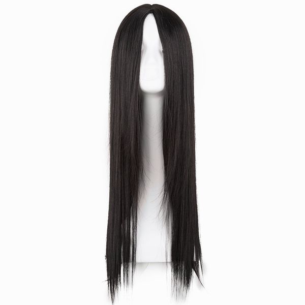 Perruque noire résistante à la chaleur longue droite au milieu de la ligne de déguisement cheveux 26 pouces