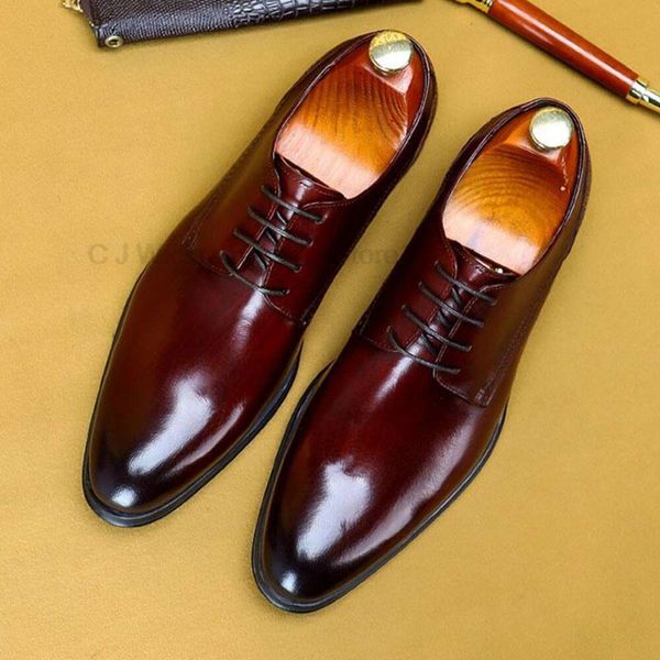 Noir vin rouge hommes robe en cuir véritable à lacets pointe pointue richelieu Oxford bureau affaires mariage formel Derby chaussures hommes