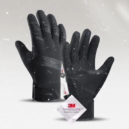 Noir hiver chaud doigts complets imperméable cyclisme Sports de plein air course moto Ski écran tactile polaire gants 240112