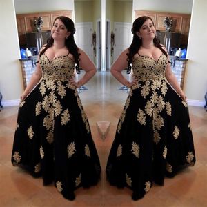 Zwart met gouden kanten applique plus size prom avondjurken speciale ocassion jurken jurken lieverd een lijn tule corset back sd3373 230Q