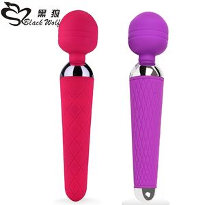 Black wolf Super Powerful oral clit vibrators for Women USB Rechargeable AV Magic Wand Massager Vibrator Adult Sex Toys for Wome MX191217