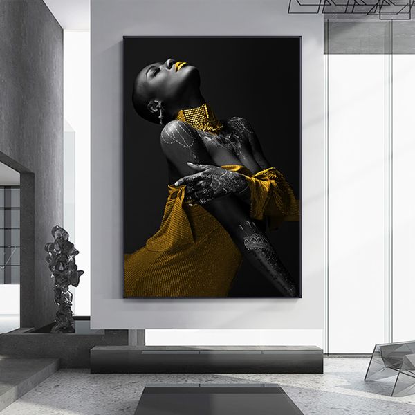 Pósteres de lienzo impreso con imágenes artísticas de mujer negra, arte de pared africano Sexy para mujer, pintura al óleo escandinava para decoración de sala de estar