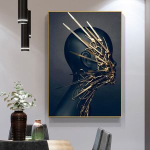 Zwarte Vrouw Goud Abstract Schilderen Canvas Prints Portret Posters Wall Art Pictures voor Woonkamer Home Decoration3026