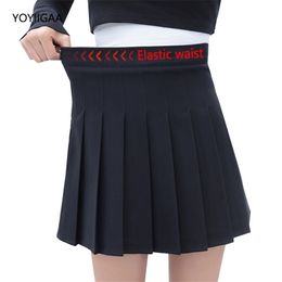 Zwarte vrouwen geplooid elastische hoge taille vrouwelijke mini s kawaii preppy stijl dame dans casual aline vrouw rokken 220702