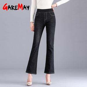 Jeans femme noir avec taille haute grande taille jambe large Denim pantalon mode Stretch maman évasée pour femmes pantalon 210428