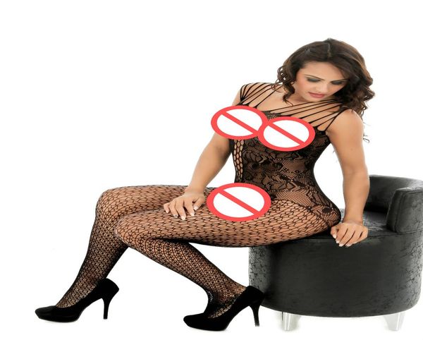 Femmes noires Sexy Pantyhose Open d'entrejambe en nylon Crotchless Fishnet Sheer Body Robe Lingerie Seam Summer6420884