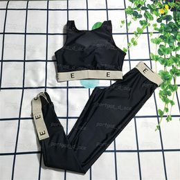 Agasalho feminino preto sexy sem mangas conjunto de leggings para academia esporte roupas de ioga moda verão roupas esportivas238R