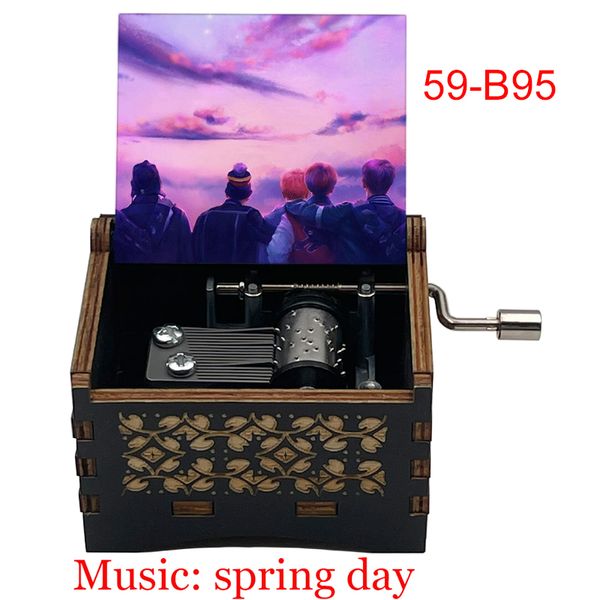 Boîte de musique de jour de printemps en bois noir