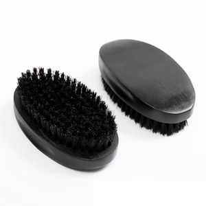 Brosse à barbe avec manche en bois noir, poils de sanglier doux, brosses de nettoyage du visage pour hommes, outils de beauté de Massage domestique