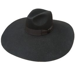 Laine noire en feutre douce extra large largeur bordure de flèche Fedora Fedora pour femmes 16 cm 240410