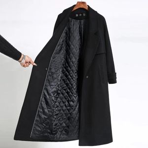 Chaqueta de lana negra para mujer con cinturón abrigo de Cachemira de doble cara de gama alta abrigo de lana gruesa para otoño e invierno 231228