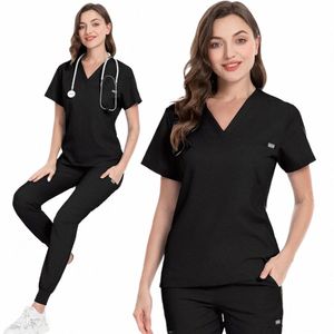 Uniforme de travail noir femmes beauté SPA uniforme clinique pour animaux de compagnie vétérinaire vêtements de travail dentisterie vêtements de travail de haute qualité ensemble de gommage médical unisexe X44l #