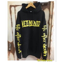 Sweat à capuche noir pour hommes et femmes, sweat-shirt avec texte de ville jaune imprimé, manches, Logo vie après la mort, Hoodies255K