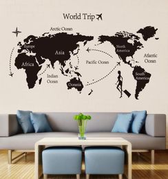 Black World Trip Map Wall Stickers for Kids Room Home Decor Office Art Decs 3d Fond d'écran Décoration de chambre à coucher 3398576