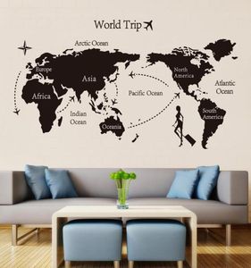 Black World Trip Map Wall Stickers For Kids Room Home Decor Office Art Decals 3d Wallpaper Living Room Slaapkamer Decoratie3398576