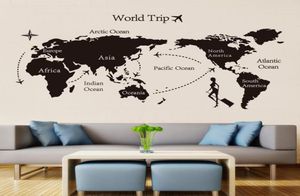 Black World Trip Map Wall Stickers For Kids Room Home Decor Office Art décalandes 3d Paper peint salon Décoration de chambre à coucher6877443