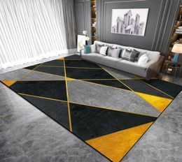 Zwart geel geometrisch tapijt en tapijtblijfstijl woonkamer kinderen slaapkamer bedroom bedstoptje stongmatige mat keuken badkamer rug3333220