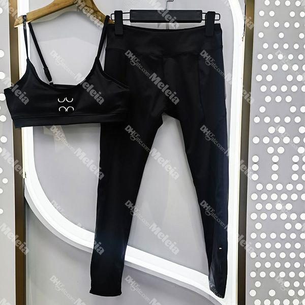 Trajes de yoga negros Chaleco Leggings Trajes para mujer Diseñador Carta Impreso Sujetador deportivo Pantalones Conjunto de dos piezas para dama