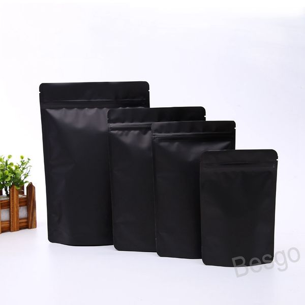 Sac à fermeture éclair noir Pochette en plastique réutilisable écologique Sacs de stockage des aliments Cuisine Thé Épice Emballage Stand Up Pochettes d'emballage BH5543 TYJ