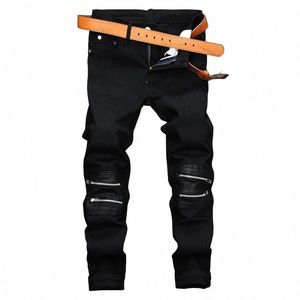 Zipper noir Patchwork Droite Plus Taille Jeans Hommes Marque Design Denim Droite Plus Taille Pantalon Design Plus Taille n5Ex #