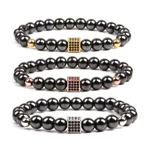 Black Zircon Box Magnet Beads Strands Pulsera Pulseras de piedra muñequera brazalete mujeres hombres joyería de moda