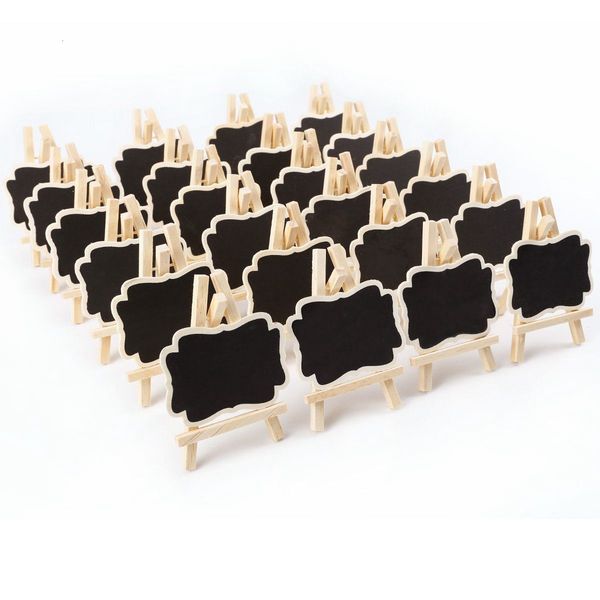 Pizarras 24 PCS Mini Pizarra de madera Mensaje Rectangular Pizarra Tarjetas memo etiqueta Signos Precio Dígito Tabla 230706