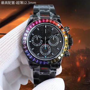Blacken Montre de Luxes Best Diamond Watch Men Watches 40mm 7750 Chronographe Mouvement mécanique en carbone noir Platage de bracelet Relajes