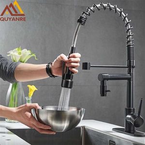 Blackend Spring Kitchen Faucet Pull out Side Sprayer Dual Spout Single Handle Mixer Tap Sink Faucet 360 Rotation Kitchen Faucets 220118