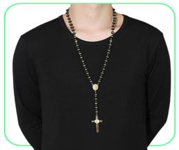 Blackgold Color Long Rosary Collier pour hommes Femmes Femmes en acier inoxydable Chaîne croix PENDANT FEMMES039S Men039s bijoux cadeau 3547046