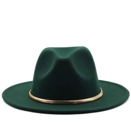 Blackgreen Large Brim Simple Church Derby Top Hat Panama Solid Felt Fedoras Hat pour Hommes Femmes laine artificielle Mélange Jazz Cap 240103