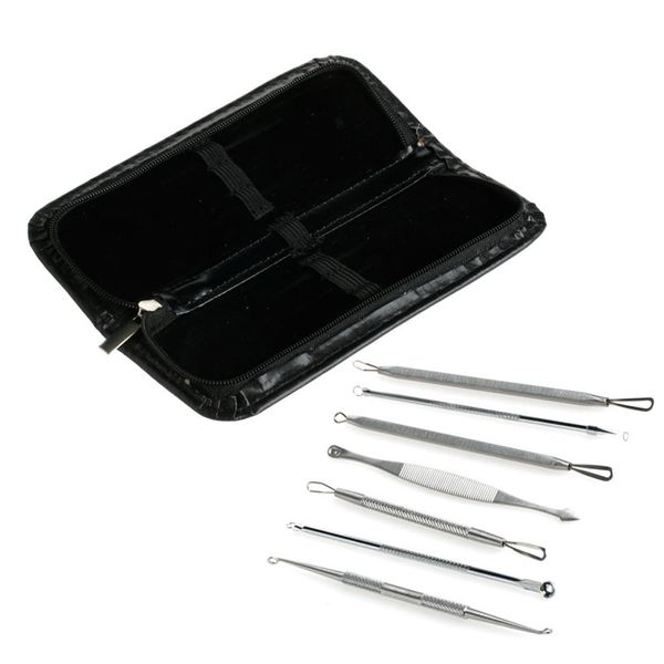 Blackhead Pimple Blemish Comedone Extractor de acné Herramienta de eliminación 2 Set Pin de acero inoxidable Face Skin Care Tool 7pcs / set