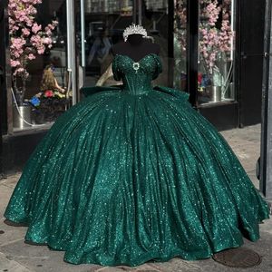 Robe De Quinceanera brillante vert noirâtre, robe De bal en cristal, fleurs, chérie, robe De fête d'anniversaire perlée