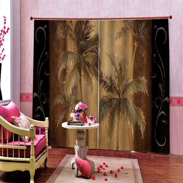 Rideau de Blackout Personnaliser la haute qualité European Coconut Tree Fenêtre 3D Rideaux pour salon Chambre à coucher Chambre à coucher Intérieur Darking