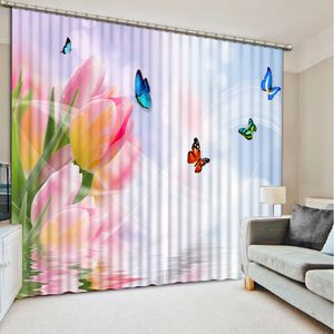 Cortinas opacas para la habitación de los niños Flower tiene mariposa Cortina de ventana 3D Dormitorio de lujo Cortinas cortina Tamaño personalizado