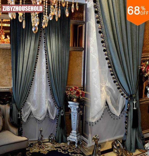 Blackout Curtain de velours massif épais luxe de couleur pure pour chambre noir out luxueux rideaux de perles de porte de porte rideau perlé 214094121