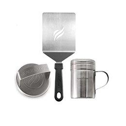 Blackstone 5024 Kit d'outils professionnels pour hamburgers avec presse à galettes en métal en acier inoxydable, drague à épices, spatule à hamburger, accessoires de barbecue, noir