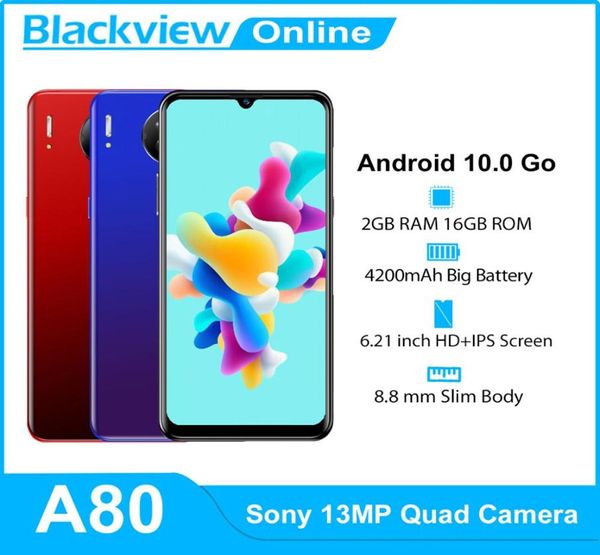 Blackview A80 Android 10 Go 4G téléphone portable 2GB 16GB 621039039 goutte d'eau 13MP Quad caméra arrière Smartphone 4200mAh téléphone portable 3729482