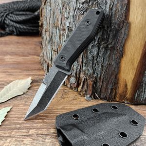 Couteau à lame fixe de camping de chasse lavé au noir 2,28 