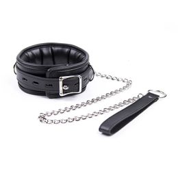 BlackWolf Sexy Colliers Éponge Garnis De Cuir Avec Laisse BDSM Bondage Fétiches Collier Adulte Lingerie Accessoires Sexuels Pour Femme 240105